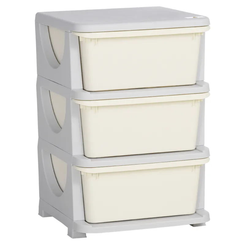3 Drawers Kids Storage Unit, 3 Tier Stackable Toy Organizers and Storage Chest, Cream White
