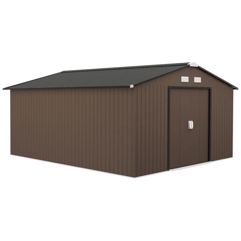 Garden Metal Shed, Storage Shed Utility Storage with Double Locking Doors for Bike, Yard Tools, Brown