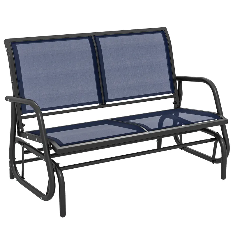 2-Person Outdoor Glider Bench, Patio Double Swing Rocking Chair Loveseat with Steel Frame, Dark Blue