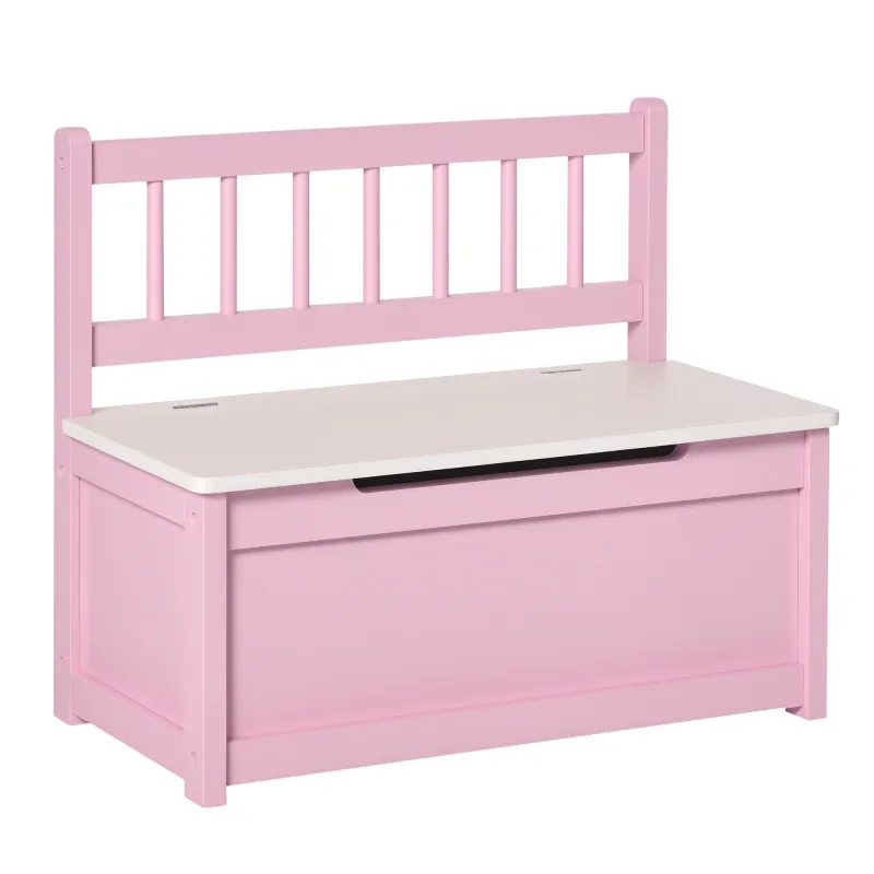 Toy Box Chest, Kids Storage Bench with Large 27 L Interior, Toy Organizer with Top Lid, and Backrest, Pink