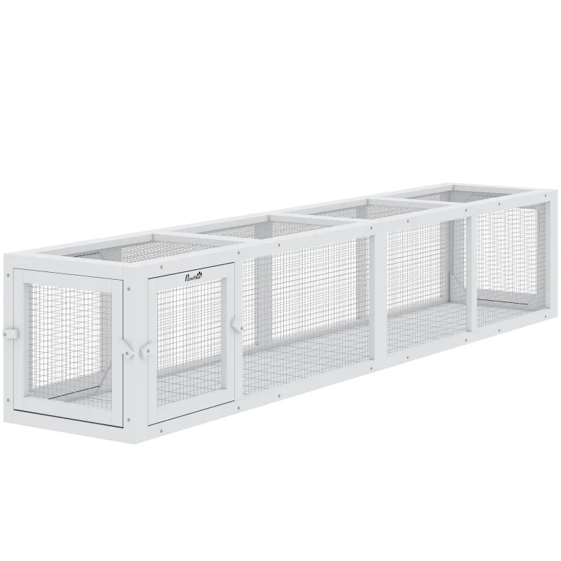 Wooden Cat Run with Weather Protection, Connecting Inside and Outside, 79"L x 15"W x 15"H, White