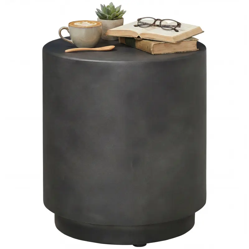 Lightweight Accent Table with Concrete Finish Round Side Table, Dark Gray