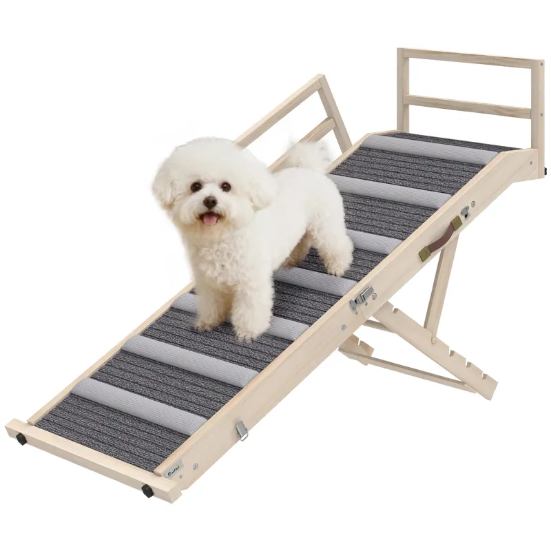 Dog Ramp, Folding Pet Ramp, 4 Adjustable Height from 15" to 19", Dog Step with Side Rails for Small to Large Pets