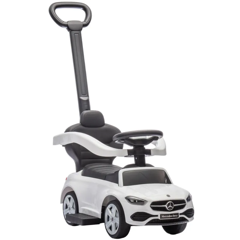 Mercedes-Benz C-Class Licensed Ride-On Push Car, Baby Stroller Walking Car with Parent Control Handle, Horn, White