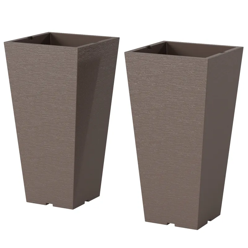 23 Inch Tall Planters for Outdoor Plants, Set of 2 Plastic Flower Pots, for Front Door Patio Garden Use, Brown