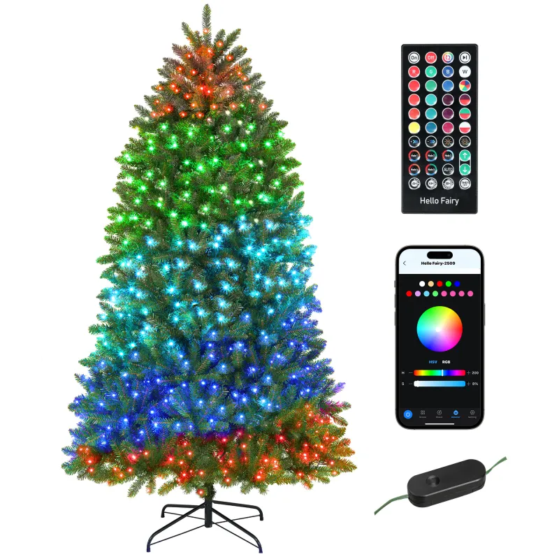 6ft Prelit Christmas Tree with Full-Spectrum LEDs, Smart App Control, Wide Full Hinged Xmas Tree, Easy Assembly