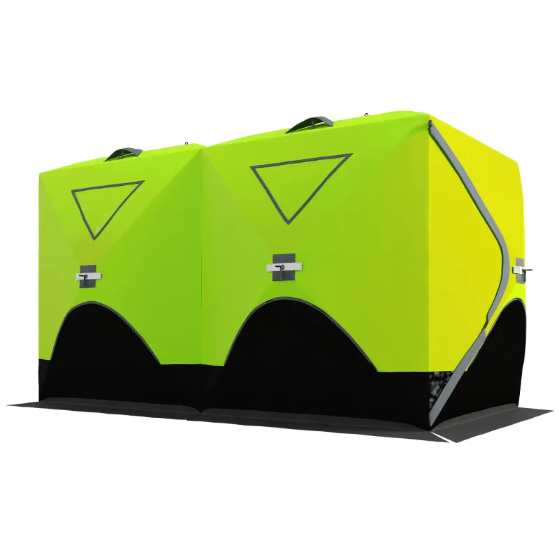 8 Person Ice Fishing Shelter, Pop-Up Ice Shanty Tent, Insulated Portable Tent with 2 Doors & Carrying Bag, Bright Green