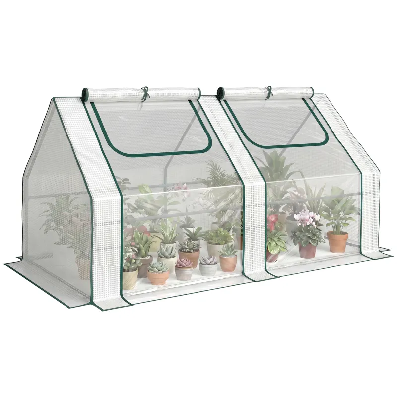 6' x 3' x 3' Portable Greenhouse, Garden Hot House with Two PE/PVC Covers and 2 Roll Up Windows, Clear
