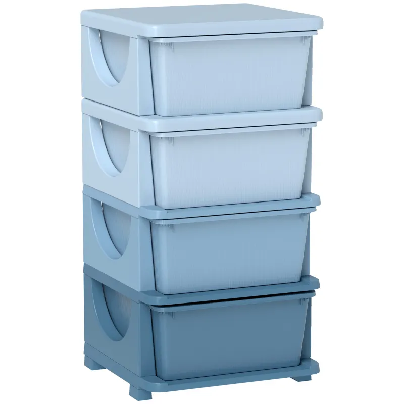 30" 4 Tier Kids Storage Unit Dresser Tower w/ 4 Drawers, Blue
