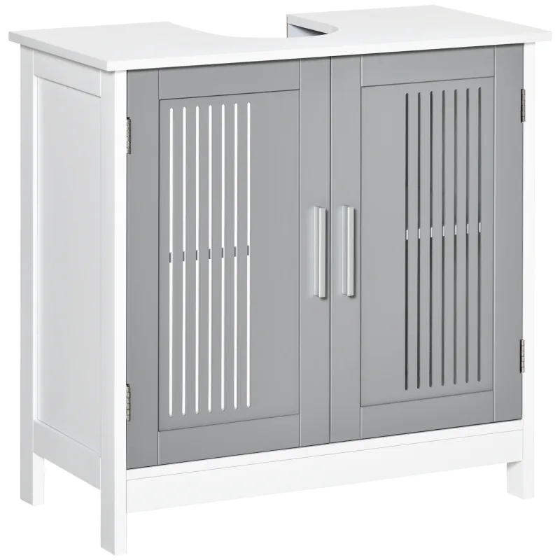 Under Sink Pedestal Storage Bathroom Cabinet, Grey White
