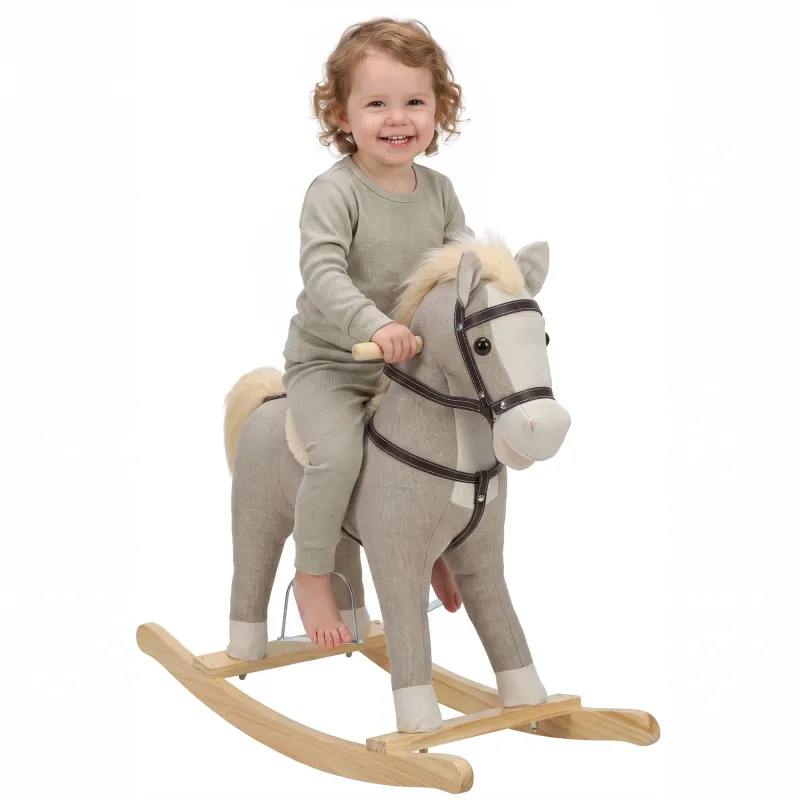 Rocking Horse, Back and Forth Rocking, Ride on Horse Toy with Sound Effects, for 12-36 Months Toddlers, Gray