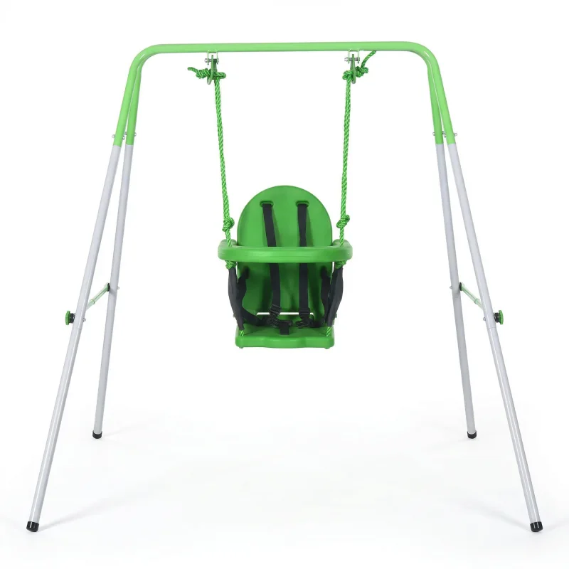 Toddler Swing Set with Metal Stand, Safety Seat Belt for Kids Aged 6-36 Months, Backyard Indoor & Outdoor Use, Green