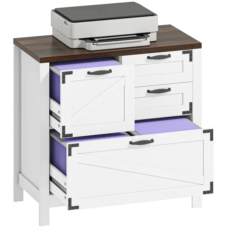 Lateral Filing Cabinet, Farmhouse File Cabinet with 4 Drawers, Fit Letter/A4/Legal Hanging Files, White