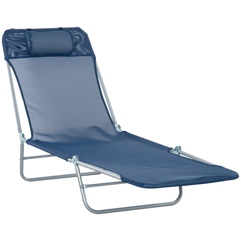 Folding Chaise Lounge Chair, Pool Sun Tanning Chair, Outdoor Lounge Chair with Reclining Back, Dark Blue
