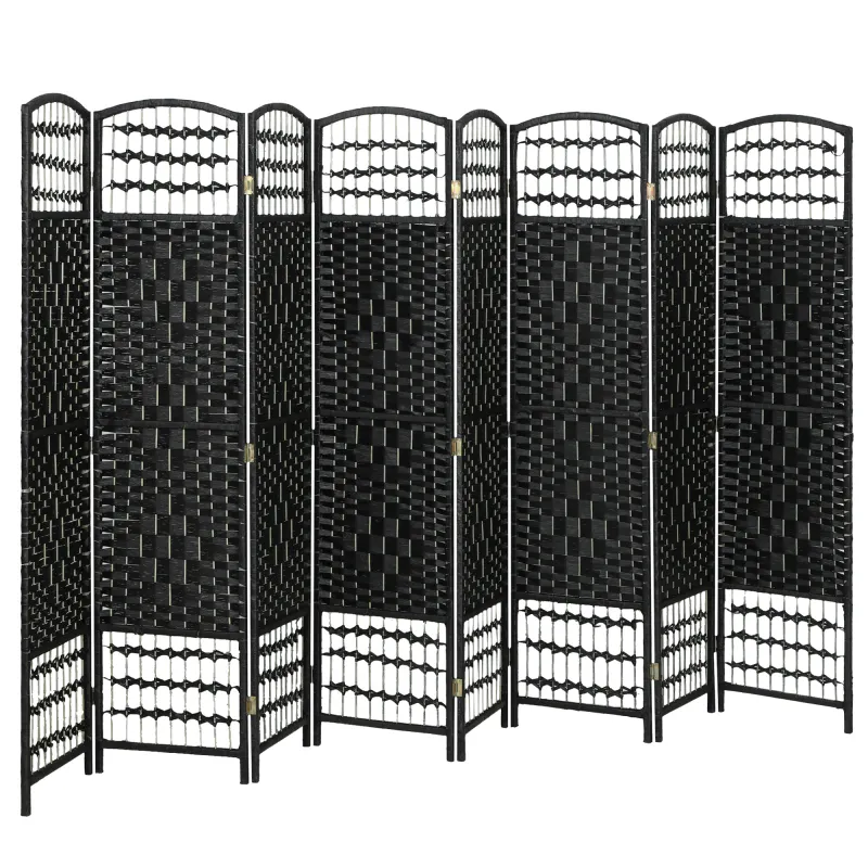 8 Panel Folding Room Divider Portable Privacy Screen Wave Fiber Room Partition for Home Office Black