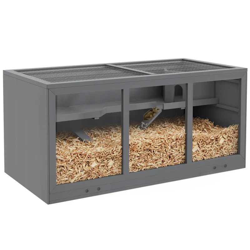 Extra Large Wooden Hamster Cage with Opening Roof, Hut, Ramps, Gray