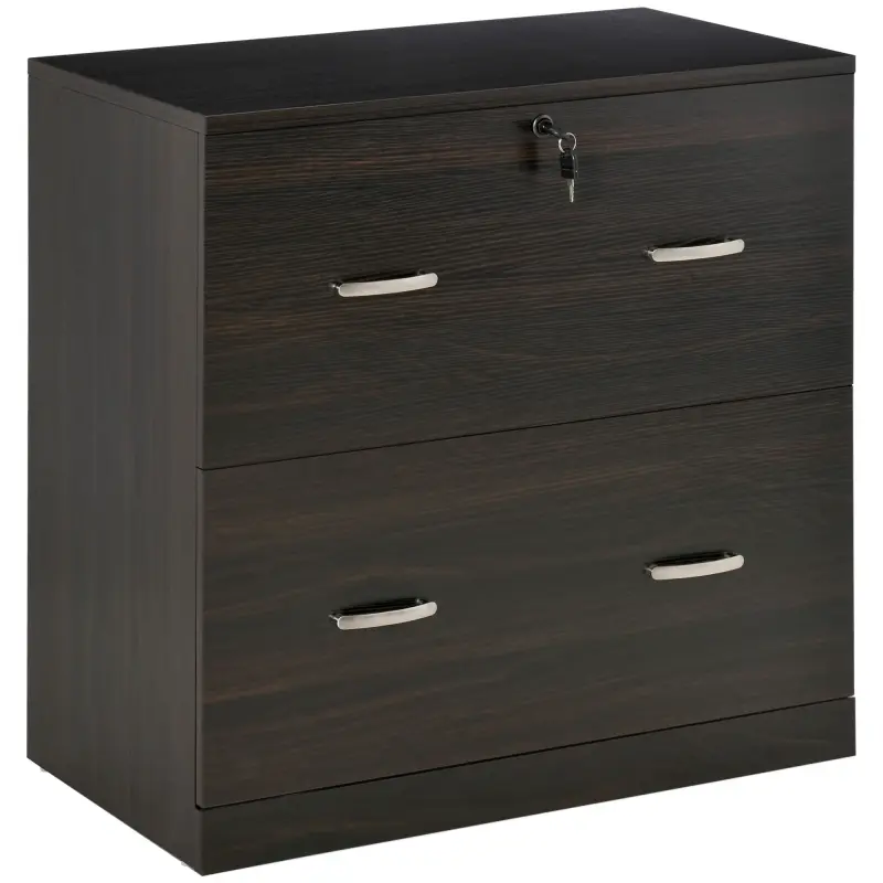 2-Drawer File Cabinet with Lock and Keys, Lateral Storage Filing Cabinet with Hanging Bar for Letter Size, Home Office, Walnut