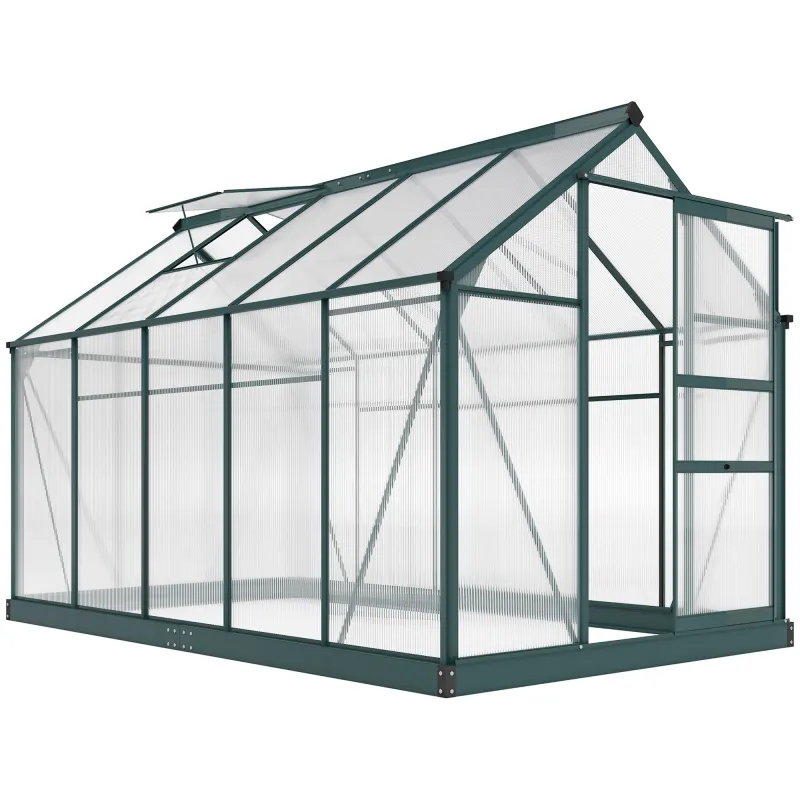 6' x 10' Greenhouse for Outdoors, Polycarbonate Greenhouse with Rain Gutter and Roof Vent, Dark Green
