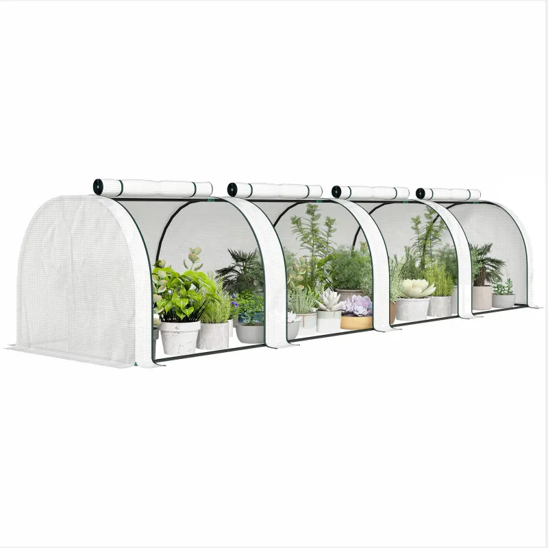 13' L x 3' W x 2.5' H Portable Tunneled Greenhouse with 4 Zippered Doors, Water/UV Fighting PE Cover, White