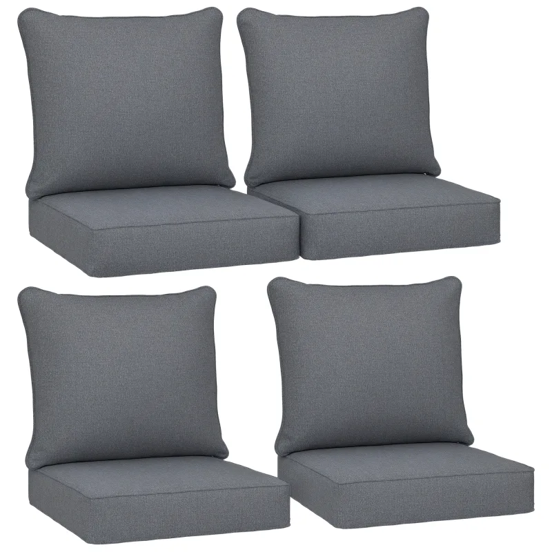 Patio Chair Cushions Set of 4 with Seat & Backrest, Fade Resistant Seat Replacement Cushion Set, Gray