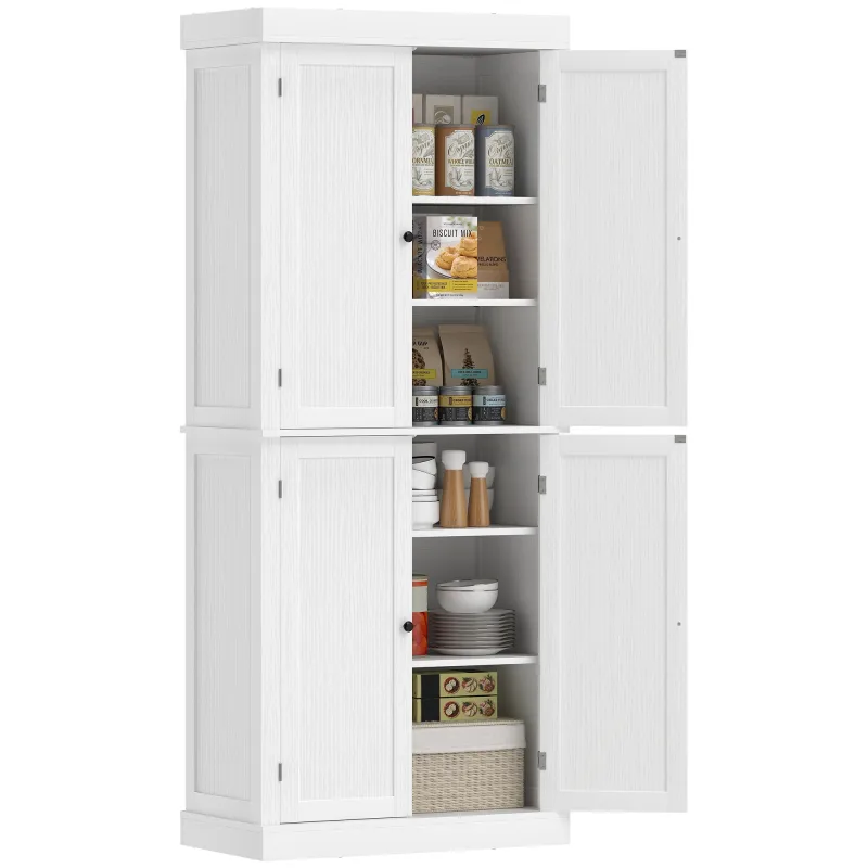 72" Kitchen Cabinet, Pantry Storage Cabinet with Doors and Shelves, Freestanding Food Pantry Cabinet, White Wood Grain