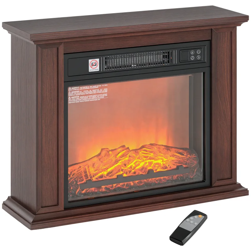 26" Freestanding Electric Fireplace with Mantel, 1400W Replaceable Fireplace Insert Heater with 3D Flame Effect, Brown