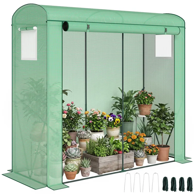 Mini Greenhouse, Portable Greenhouse with Roll-Up Door and 2 Mesh Windows, PE Cover, 78.7" x 29.5" x 74", Green