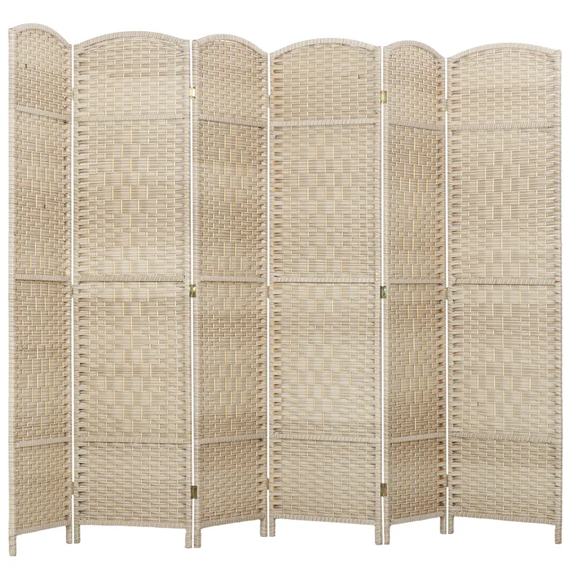 Folding Room Divider Screen 6 Panel 6' Tall Privacy Screen Freestanding Wood Partition for Home Office, Washed Oak