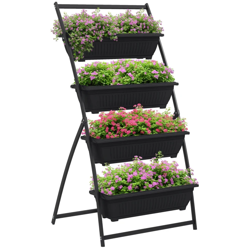 4-Tier Vertical Raised Garden Planter with 4 Boxes, Outdoor Plant Stand Grow Container for Vegetable & Flowers, Black