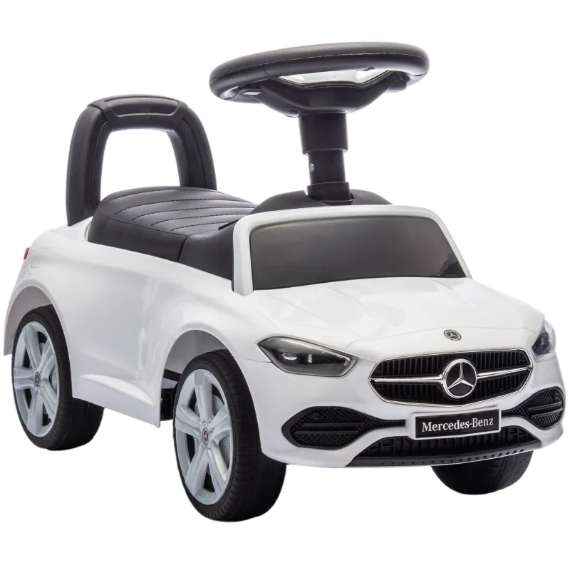 Mercedes-Benz C-Class Licensed Kids Ride On Car, Foot-to-Floor Toy with Anti-Tip Design, Horn & Start Sound, White