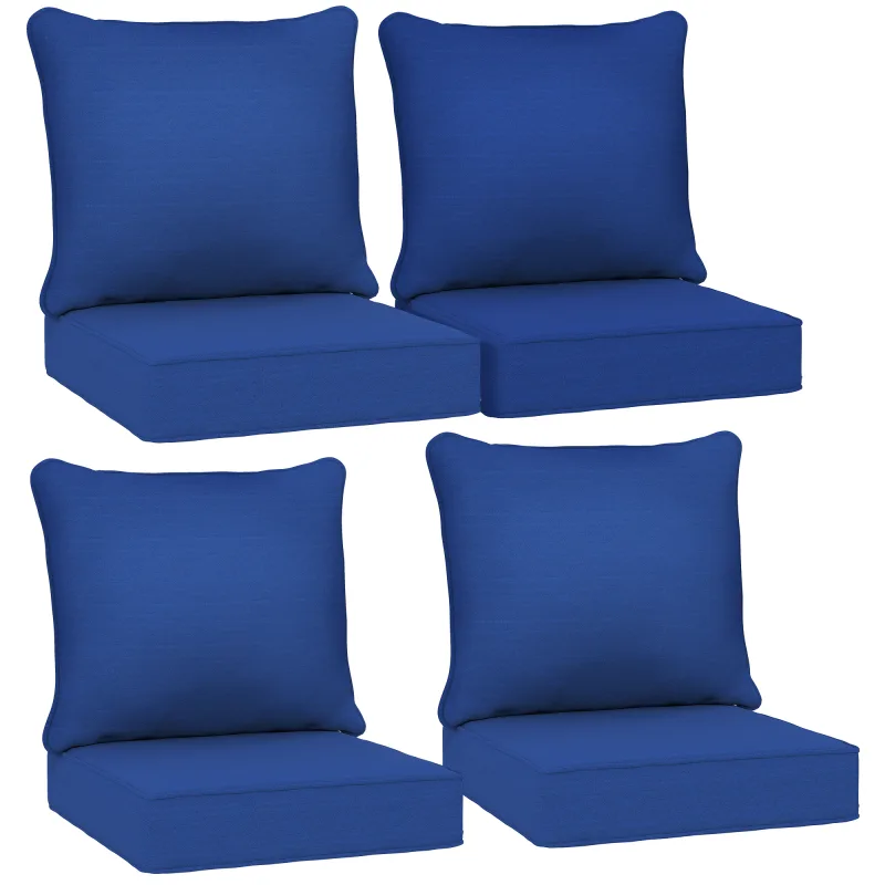 Patio Chair Cushions Set of 4 with Seat & Backrest, Fade Resistant Seat Replacement Cushion Set, Navy Blue