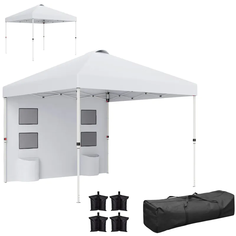 10' x 10' Pop Up Canopy Tent w/ Sidewall, UPF50+ Height Adjustable Instant Sun Shelter w/ Storage Pockets, White