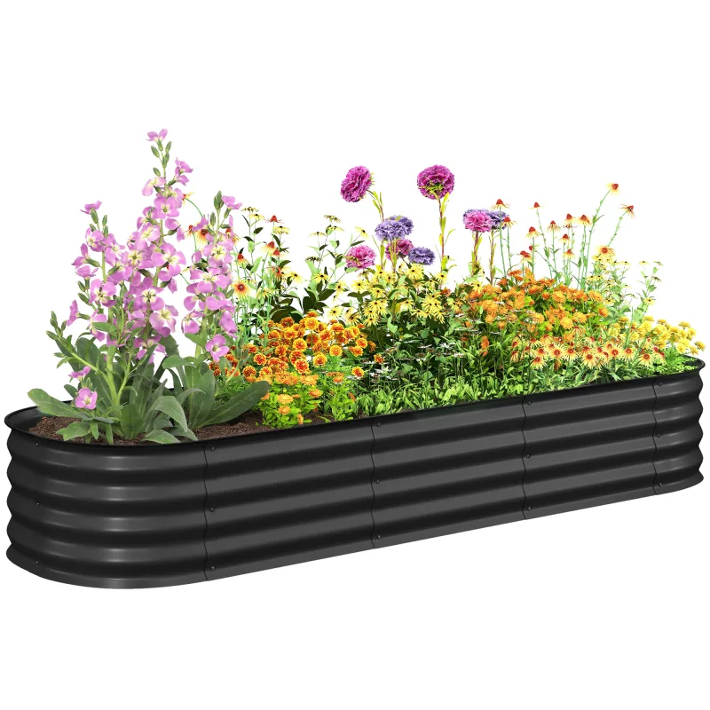 6.4' x 2' x 1' Galvanized Raised Garden Bed Kit, Metal Planter Box with Safety Edging, Dark Gray