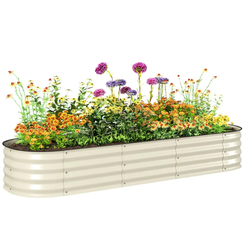 6.4' x 2' x 1' Galvanized Raised Garden Bed Kit, Metal Planter Box with Safety Edging, Cream