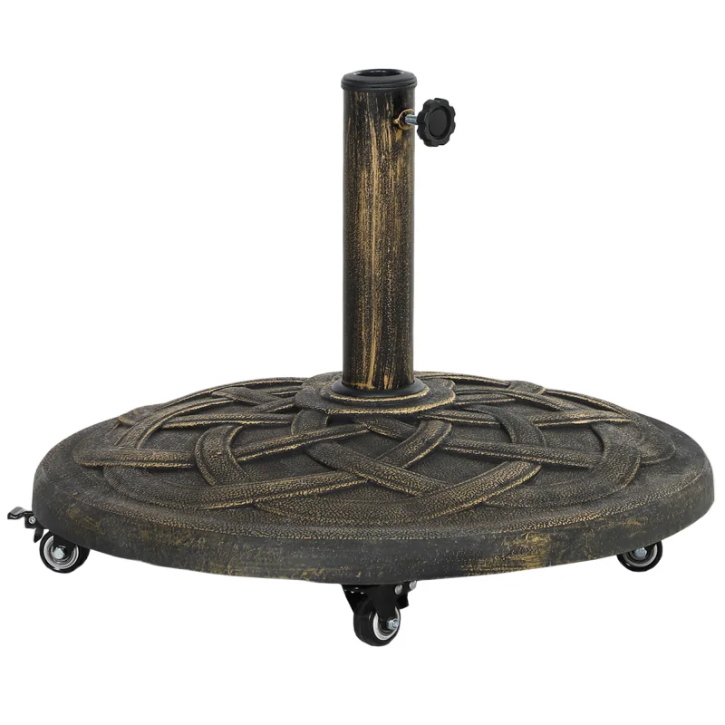 Round Patio Umbrella Base with Wheels, 44 lbs Resin Umbrella Stand Base, Heavy Duty Patio Umbrella Holder
