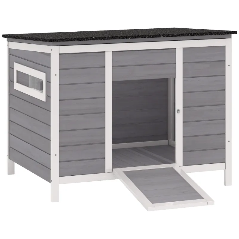 Duck Coop, Wooden Duck House Rabbit Hutch with Openable Roof, Removable Base, Elevated Legs, Ramp, Ventilated Windows