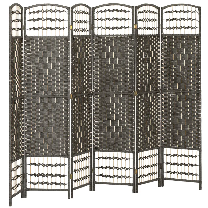 6 Panel Folding Room Divider Portable Privacy Screen Wave Fiber Room Partition for Home Office Dark Gray