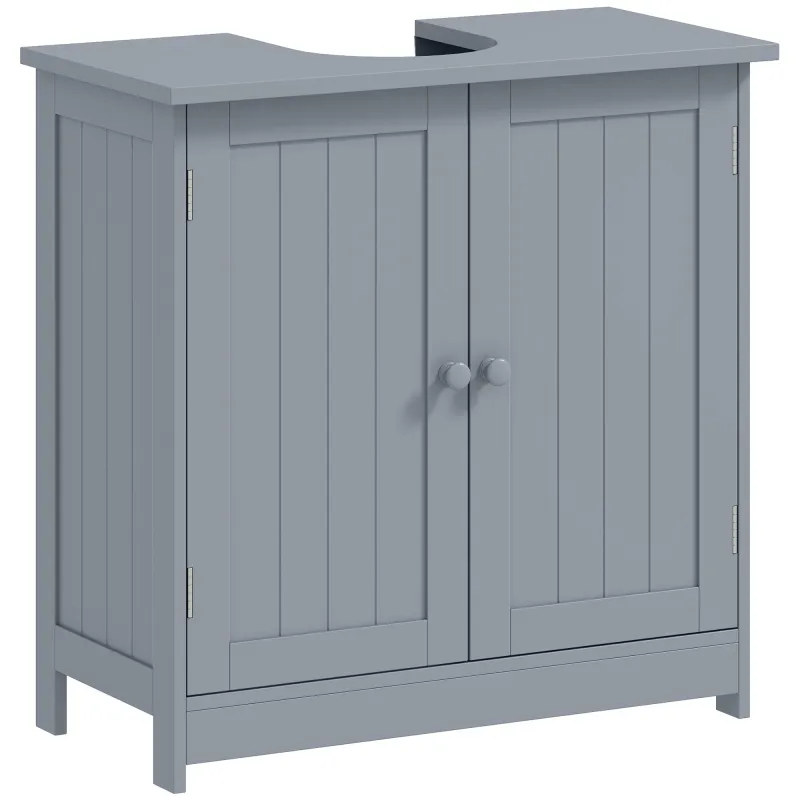 Under Sink Bathroom Cabinet, Pedestal Sink Storage Cabinet with 2 Doors, Shelf and U-Shape, Gray