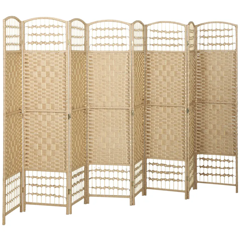 8 Panel Folding Room Divider Portable Privacy Screen Wave Fiber Room Partition for Home Office Natural