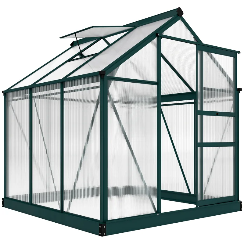 6' x 6' Greenhouse for Outdoors, Polycarbonate Greenhouse with Rain Gutter and Roof Vent, Aluminum Walk-in Green Houses for Outside for Patio Backyard Garden, Dark Green