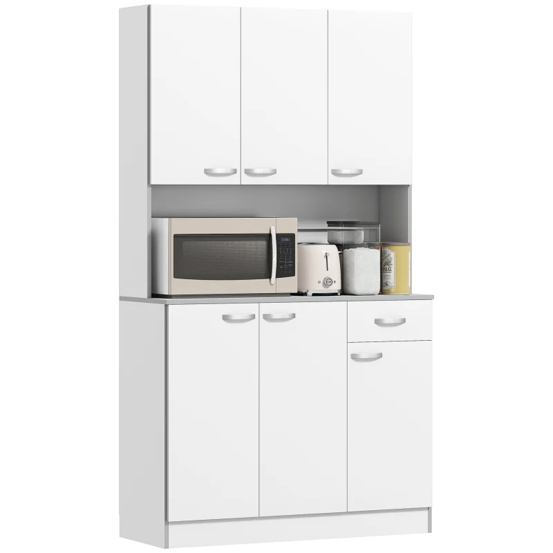 71" Kitchen Pantry Cabinet, Tall Storage Cabinet with Microwave Stand, Modern Kitchen Hutch with Countertop, White