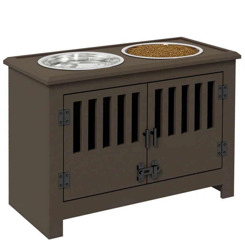 Dog Food Storage Cabinet with Bowls & Dog Feeding Station, Espresso
