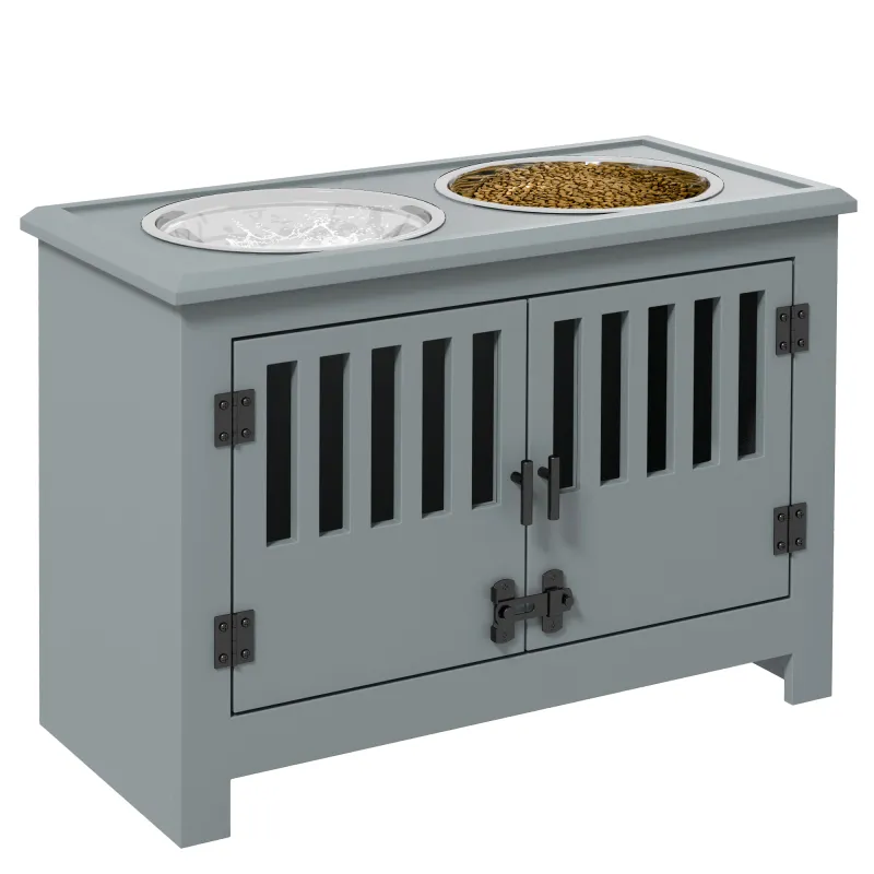 Dog Food Storage Cabinet with Bowls & Dog Feeding Station, Gray
