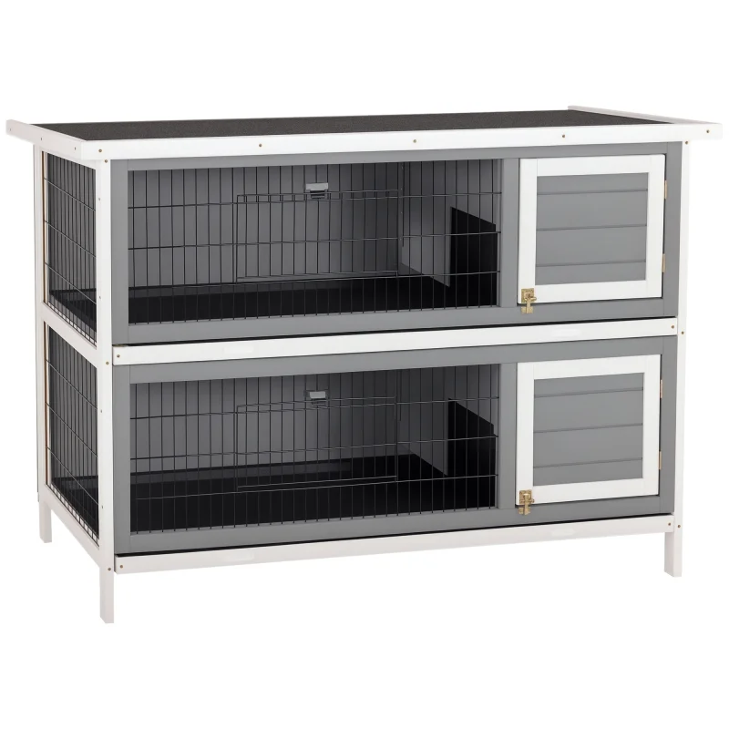 54" 2-Story Large Rabbit Hutch Bunny Cage Wooden Pet House Small Animal Habitat with Lockable Doors, No Leak Tray and waterproof Roof for Rabbits, Chickens, Ducks, Outdoor/Indoor Dark Gray