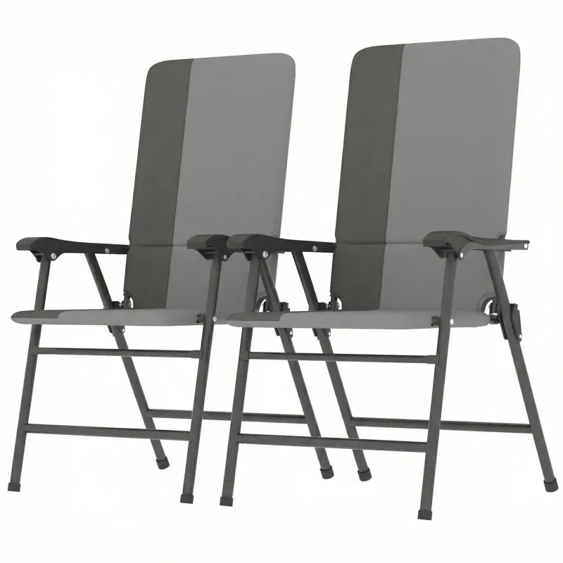Folding Patio Chairs Set of 2, Padded High Back Lawn Camping Chairs with Armrests, 600D Oxford Fabric, Light Gray