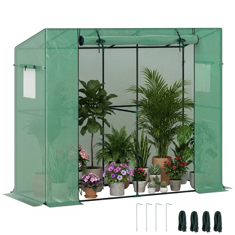Walk-in Portable Greenhouse Small Greenhouse for Outdoors with UV-resistant PE Cover, 6.6' x 2.5' x 5.6' Green