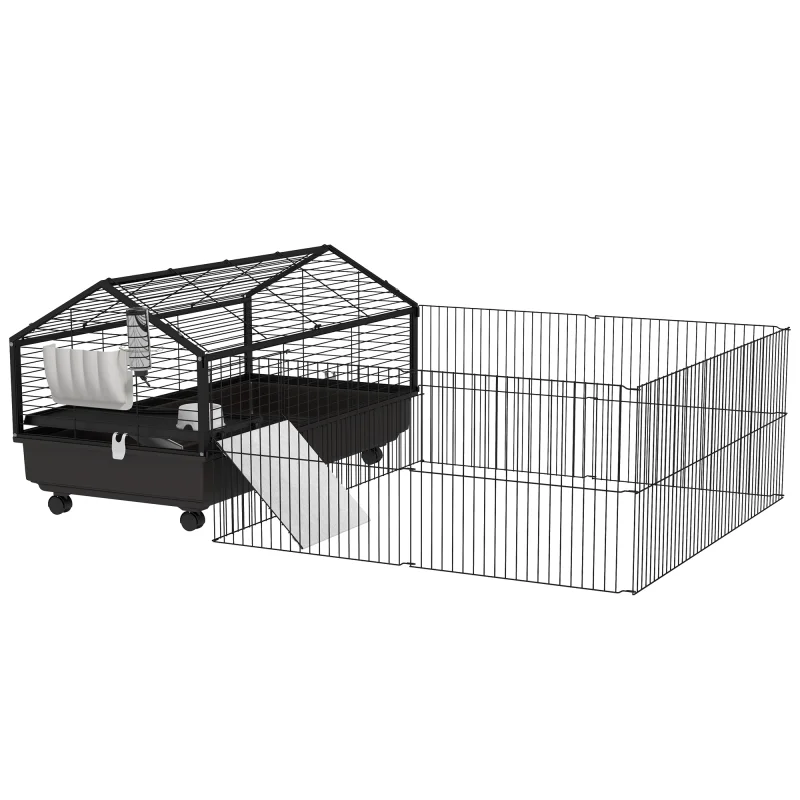 Small Animal Playpen Cage with Rolling Caster, Water Bottle 46.5"