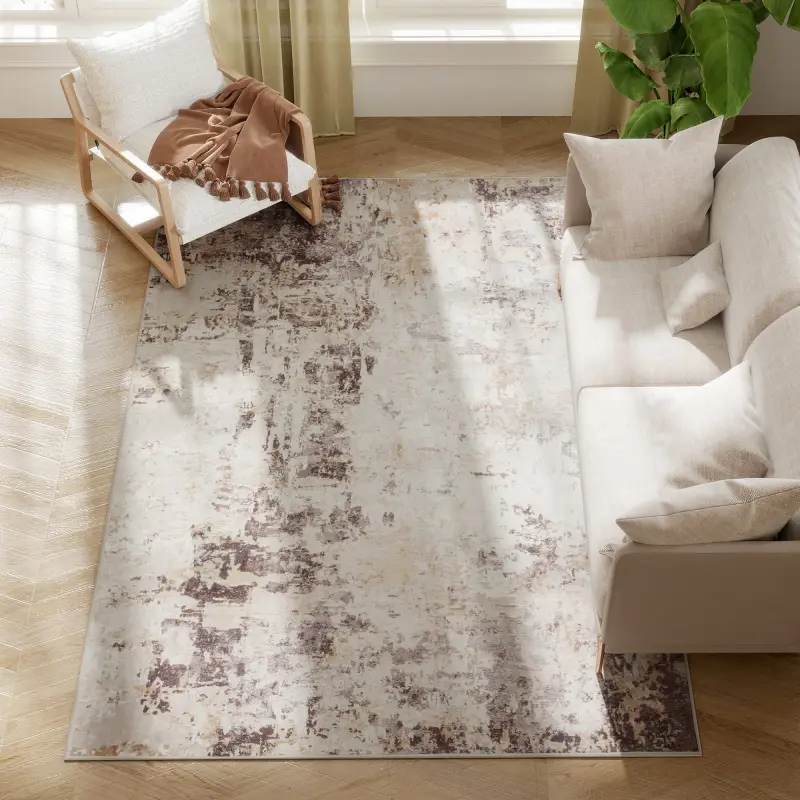 Machine Washable Area Rug 5x7, Non-Slip Modern Abstract Floor Carpet for Living Room, Bedroom, Dining Room, Mixed-Brown