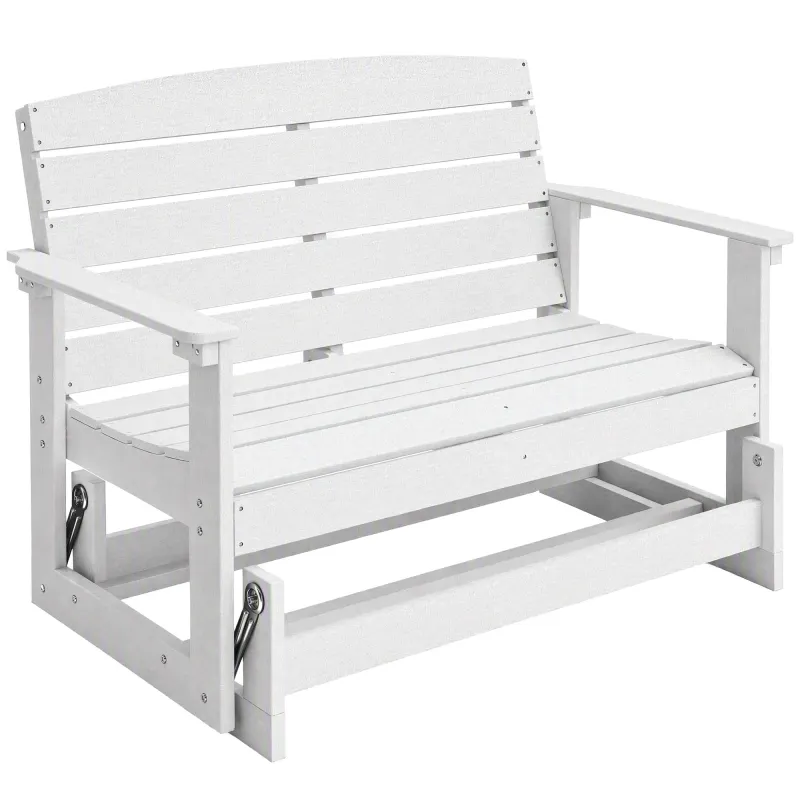 Patio Glider Bench w/ HDPE Slatted Double Rocking Chair, White