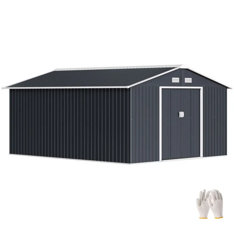 11' x 13' Garden Metal Shed, Storage Shed Utility Storage with Double Locking Doors for Bike, Yard Tools, Dark Gray